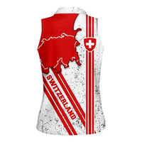 Switzerland Flag Women Sleeveless Polo Shirt Swiss Map Red-White Distressed - Wonder Print Shop