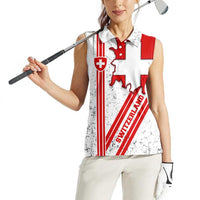 Switzerland Flag Women Sleeveless Polo Shirt Swiss Map Red-White Distressed - Wonder Print Shop