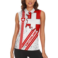 Switzerland Flag Women Sleeveless Polo Shirt Swiss Map Red-White Distressed - Wonder Print Shop