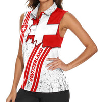 Switzerland Flag Women Sleeveless Polo Shirt Swiss Map Red-White Distressed - Wonder Print Shop