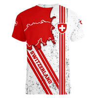 Switzerland Flag Women V-Neck T-Shirt Swiss Map Red-White Distressed - Wonder Print Shop