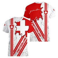 Switzerland Flag Women V-Neck T-Shirt Swiss Map Red-White Distressed - Wonder Print Shop