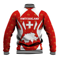 Switzerland Flag Baseball Jacket with Floral Pattern Red and White Sportswear - Wonder Print Shop