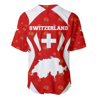 Switzerland Flag Baseball Jersey with Floral Pattern Red and White Sportswear - Wonder Print Shop