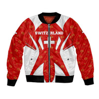 Switzerland Flag Bomber Jacket with Floral Pattern Red and White Sportswear - Wonder Print Shop