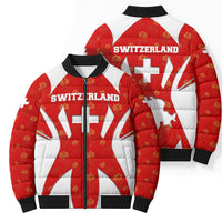 Switzerland Flag Bomber Puffer Jacket with Floral Pattern Red and White Sportswear - Wonder Print Shop