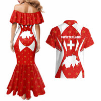 Switzerland Flag Couples Matching Mermaid Dress and Hawaiian Shirt with Floral Pattern Red and White Sportswear - Wonder Print Shop