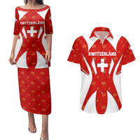 Switzerland Flag Couples Matching Puletasi and Hawaiian Shirt with Floral Pattern Red and White Sportswear - Wonder Print Shop