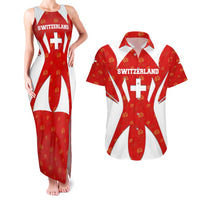 Switzerland Flag Couples Matching Tank Maxi Dress and Hawaiian Shirt with Floral Pattern Red and White Sportswear - Wonder Print Shop