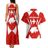 Switzerland Flag Couples Matching Tank Maxi Dress and Hawaiian Shirt with Floral Pattern Red and White Sportswear - Wonder Print Shop