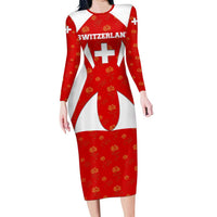 Switzerland Flag Family Matching Long Sleeve Bodycon Dress and Hawaiian Shirt with Floral Pattern Red and White Sportswear - Wonder Print Shop