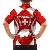 Switzerland Flag Family Matching Off The Shoulder Long Sleeve Dress and Hawaiian Shirt with Floral Pattern Red and White Sportswear - Wonder Print Shop