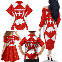 Switzerland Flag Family Matching Off The Shoulder Long Sleeve Dress and Hawaiian Shirt with Floral Pattern Red and White Sportswear - Wonder Print Shop