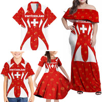 Switzerland Flag Family Matching Off Shoulder Maxi Dress and Hawaiian Shirt with Floral Pattern Red and White Sportswear - Wonder Print Shop