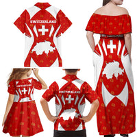 Switzerland Flag Family Matching Off Shoulder Maxi Dress and Hawaiian Shirt with Floral Pattern Red and White Sportswear - Wonder Print Shop