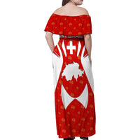Switzerland Flag Family Matching Off Shoulder Maxi Dress and Hawaiian Shirt with Floral Pattern Red and White Sportswear - Wonder Print Shop