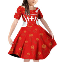 Switzerland Flag Family Matching Off Shoulder Short Dress and Hawaiian Shirt with Floral Pattern Red and White Sportswear - Wonder Print Shop