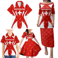 Switzerland Flag Family Matching Puletasi and Hawaiian Shirt with Floral Pattern Red and White Sportswear - Wonder Print Shop