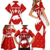 Switzerland Flag Family Matching Short Sleeve Bodycon Dress and Hawaiian Shirt with Floral Pattern Red and White Sportswear - Wonder Print Shop