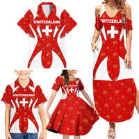 Switzerland Flag Family Matching Summer Maxi Dress and Hawaiian Shirt with Floral Pattern Red and White Sportswear - Wonder Print Shop