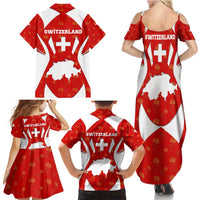 Switzerland Flag Family Matching Summer Maxi Dress and Hawaiian Shirt with Floral Pattern Red and White Sportswear - Wonder Print Shop