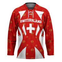 Switzerland Flag Hockey Jersey with Floral Pattern Red and White Sportswear - Wonder Print Shop