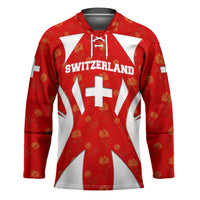 Switzerland Flag Hockey Jersey with Floral Pattern Red and White Sportswear - Wonder Print Shop