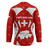 Switzerland Flag Hockey Jersey with Floral Pattern Red and White Sportswear - Wonder Print Shop