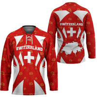 Switzerland Flag Hockey Jersey with Floral Pattern Red and White Sportswear - Wonder Print Shop