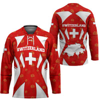 Switzerland Flag Hockey Jersey with Floral Pattern Red and White Sportswear - Wonder Print Shop