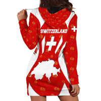 Switzerland Flag Hoodie Dress with Floral Pattern Red and White Sportswear - Wonder Print Shop