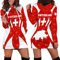 Switzerland Flag Hoodie Dress with Floral Pattern Red and White Sportswear - Wonder Print Shop