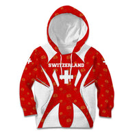 Switzerland Flag Kid Hoodie with Floral Pattern Red and White Sportswear - Wonder Print Shop