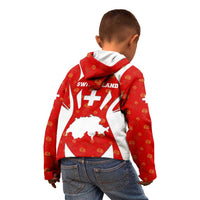 Switzerland Flag Kid Hoodie with Floral Pattern Red and White Sportswear - Wonder Print Shop