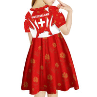 Switzerland Flag Kid Short Sleeve Dress with Floral Pattern Red and White Sportswear - Wonder Print Shop