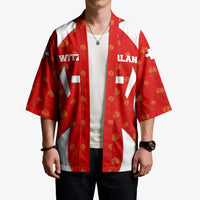 Switzerland Flag Kimono with Floral Pattern Red and White Sportswear - Wonder Print Shop