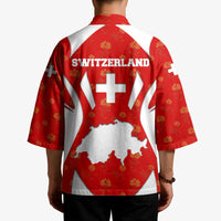 Switzerland Flag Kimono with Floral Pattern Red and White Sportswear - Wonder Print Shop