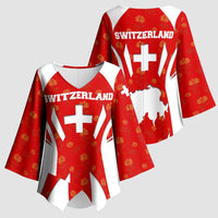 Switzerland Flag Kimono Sleeve Blouse with Floral Pattern Red and White Sportswear - Wonder Print Shop
