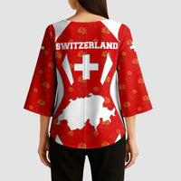Switzerland Flag Kimono Sleeve Blouse with Floral Pattern Red and White Sportswear - Wonder Print Shop