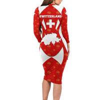 Switzerland Flag Long Sleeve Bodycon Dress with Floral Pattern Red and White Sportswear - Wonder Print Shop