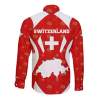 Switzerland Flag Long Sleeve Button Shirt with Floral Pattern Red and White Sportswear - Wonder Print Shop