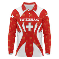 Switzerland Flag Long Sleeve Polo Shirt with Floral Pattern Red and White Sportswear - Wonder Print Shop