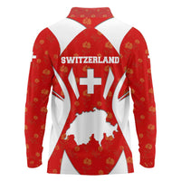Switzerland Flag Long Sleeve Polo Shirt with Floral Pattern Red and White Sportswear - Wonder Print Shop