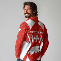 Switzerland Flag Long Sleeve Polo Shirt with Floral Pattern Red and White Sportswear - Wonder Print Shop