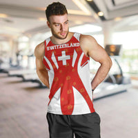 Switzerland Flag Men Tank Top with Floral Pattern Red and White Sportswear - Wonder Print Shop