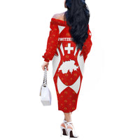 Switzerland Flag Off The Shoulder Long Sleeve Dress with Floral Pattern Red and White Sportswear - Wonder Print Shop