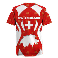 Switzerland Flag Rugby Jersey with Floral Pattern Red and White Sportswear - Wonder Print Shop