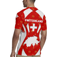 Switzerland Flag Rugby Jersey with Floral Pattern Red and White Sportswear - Wonder Print Shop