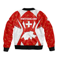Switzerland Flag Sleeve Zip Bomber Jacket with Floral Pattern Red and White Sportswear - Wonder Print Shop