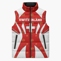 Switzerland Flag Sleeveless Puffer Jacket with Floral Pattern Red and White Sportswear - Wonder Print Shop